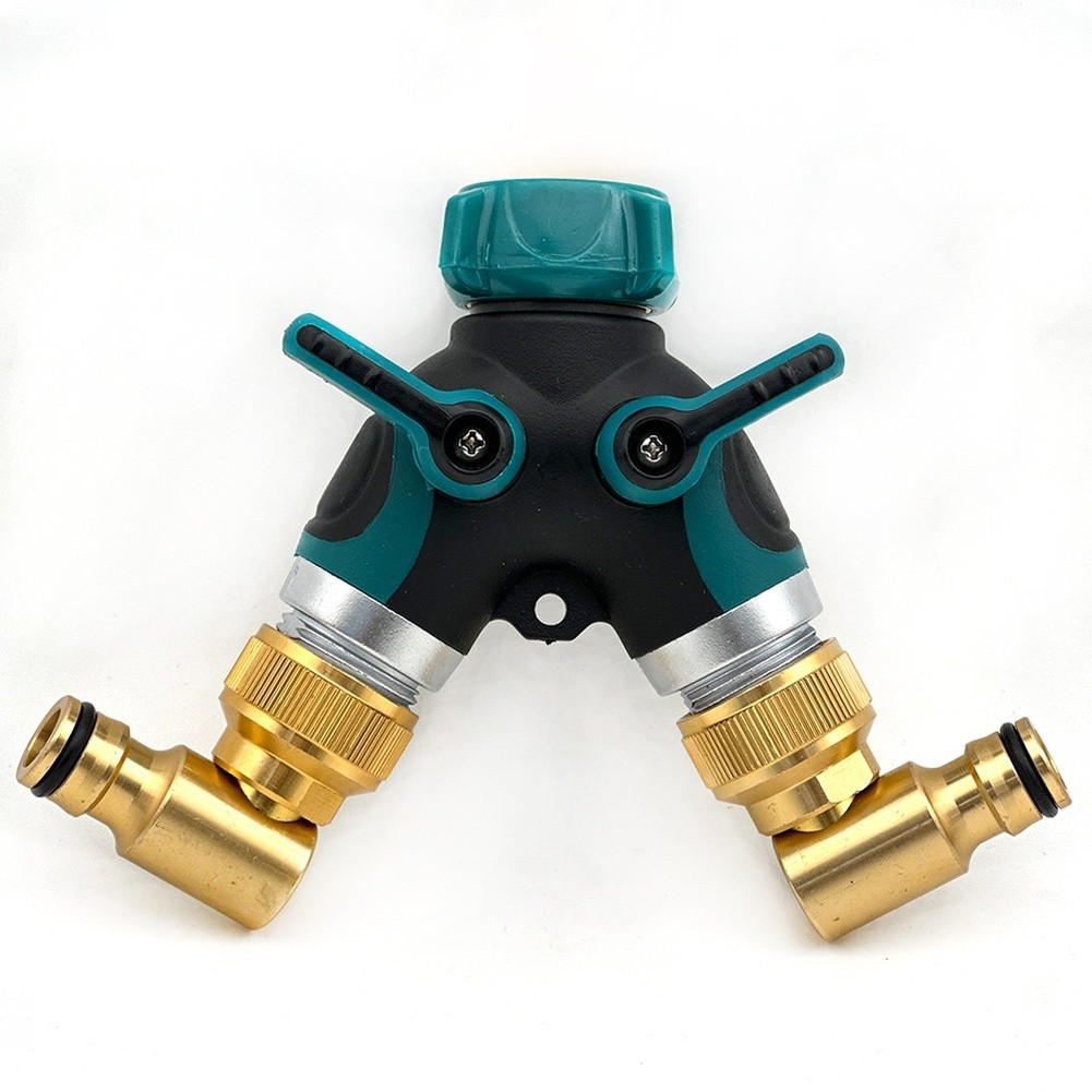 2 Way Rotating Garden Hose Splitter 360 Degree Zinc Copper Construction Teal