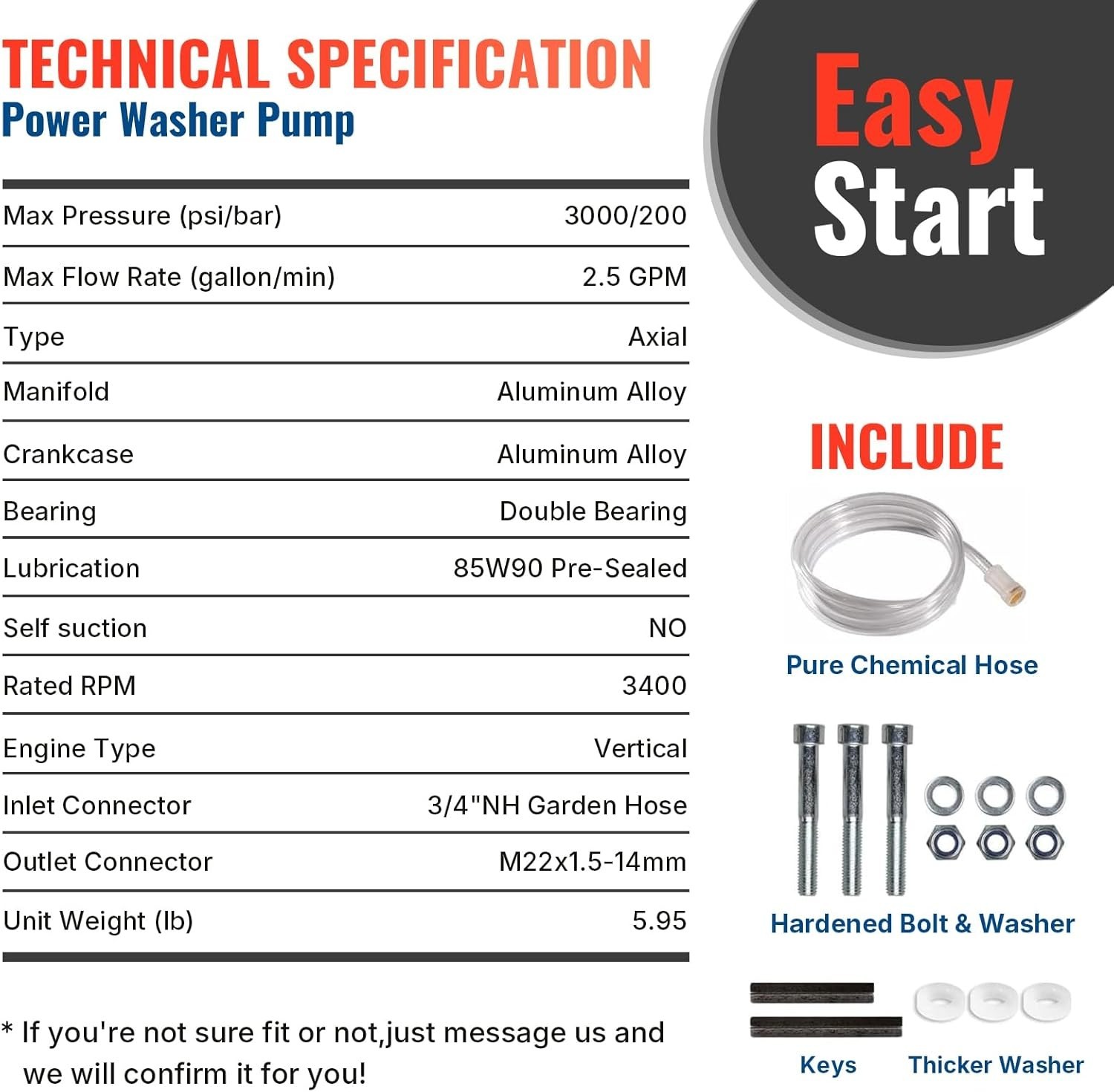 Aluminum Vertical Pressure Washer Pump – 3000 PSI for Engine Power Washers