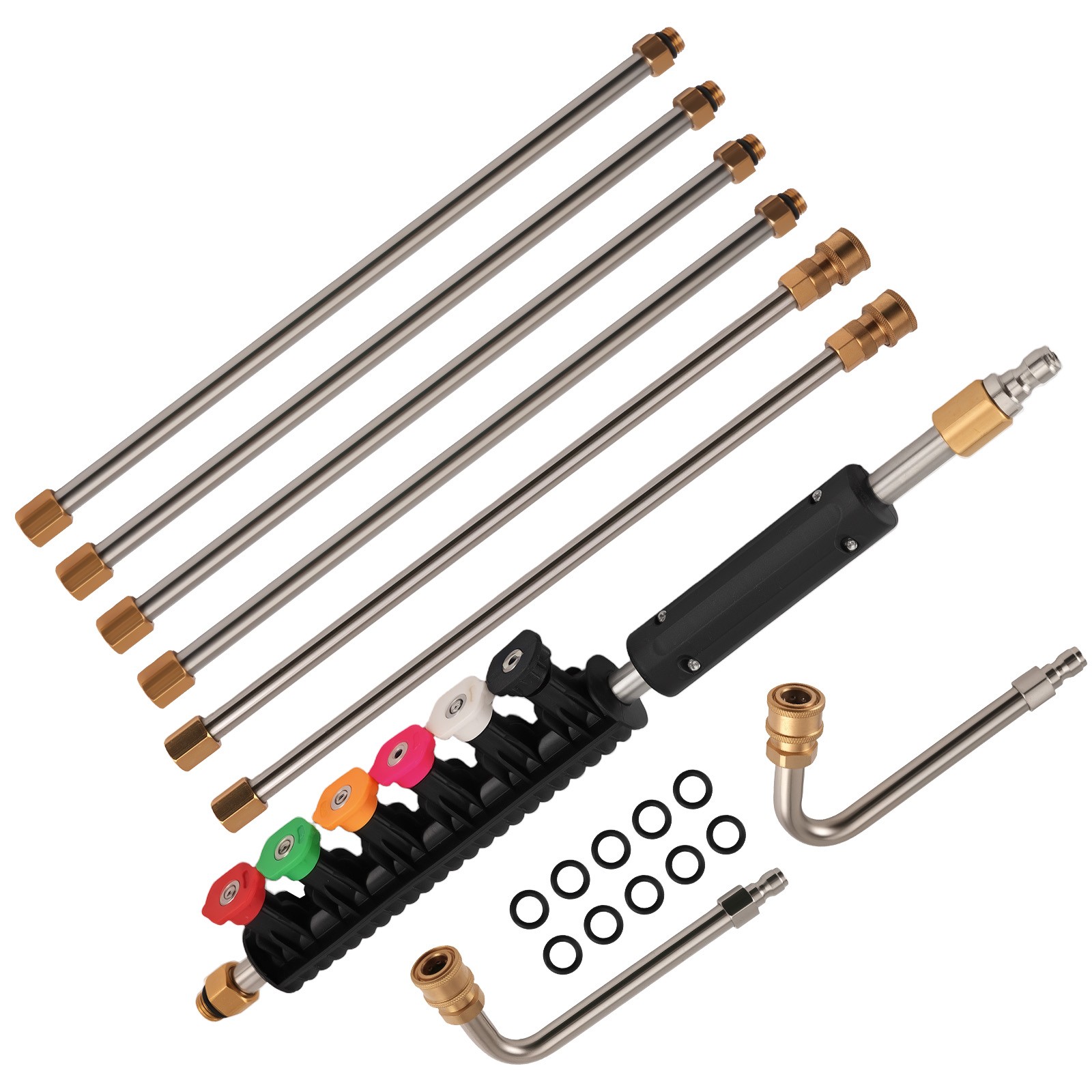 Pressure Washer Spray Lance 4000PSI 6 Nozzle Tips Curved Rod Extension Kit