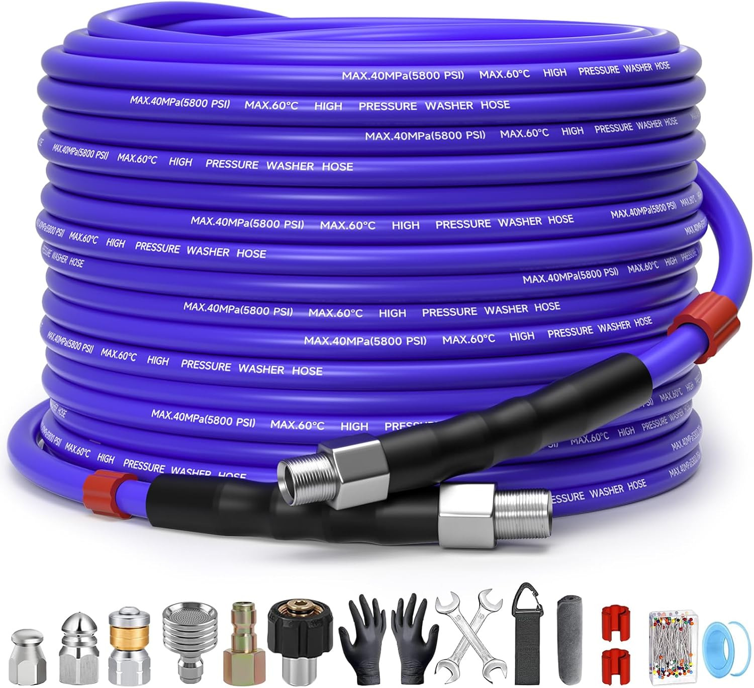 50FT Sewer Jetter Kit for Pressure Washer 1/4″NPT Drain Cleaner Hose 5800PSI Cor