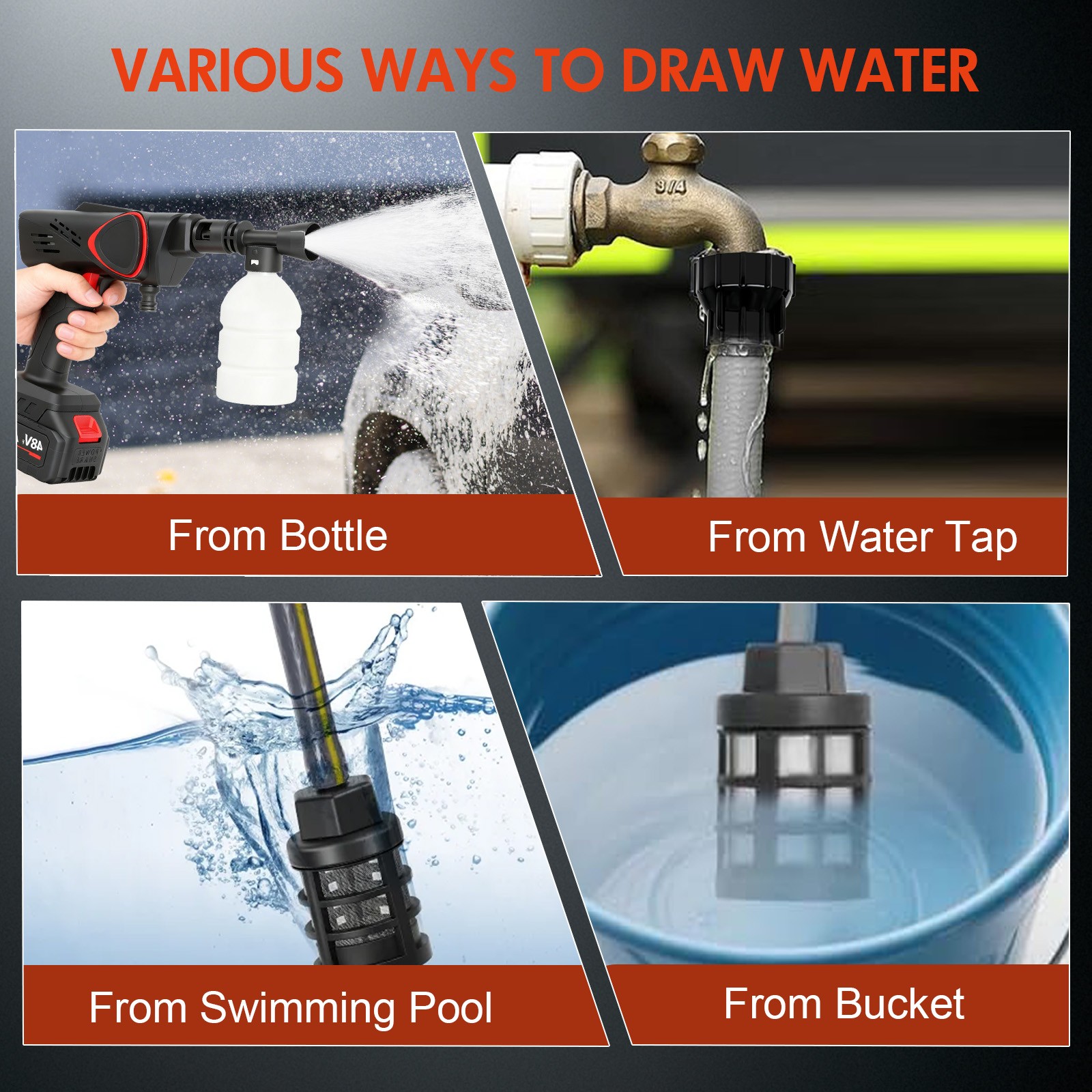 NEW Portable Cordless Electric High Pressure Water Spray Gun Car Washer Cleaner