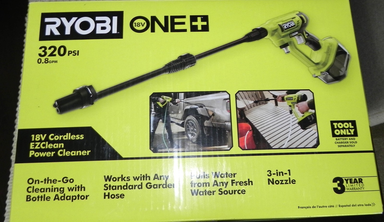 Ryobi RY120350VNM Pressure Washer 18 volt cordless Use garden hose Tool only NIB