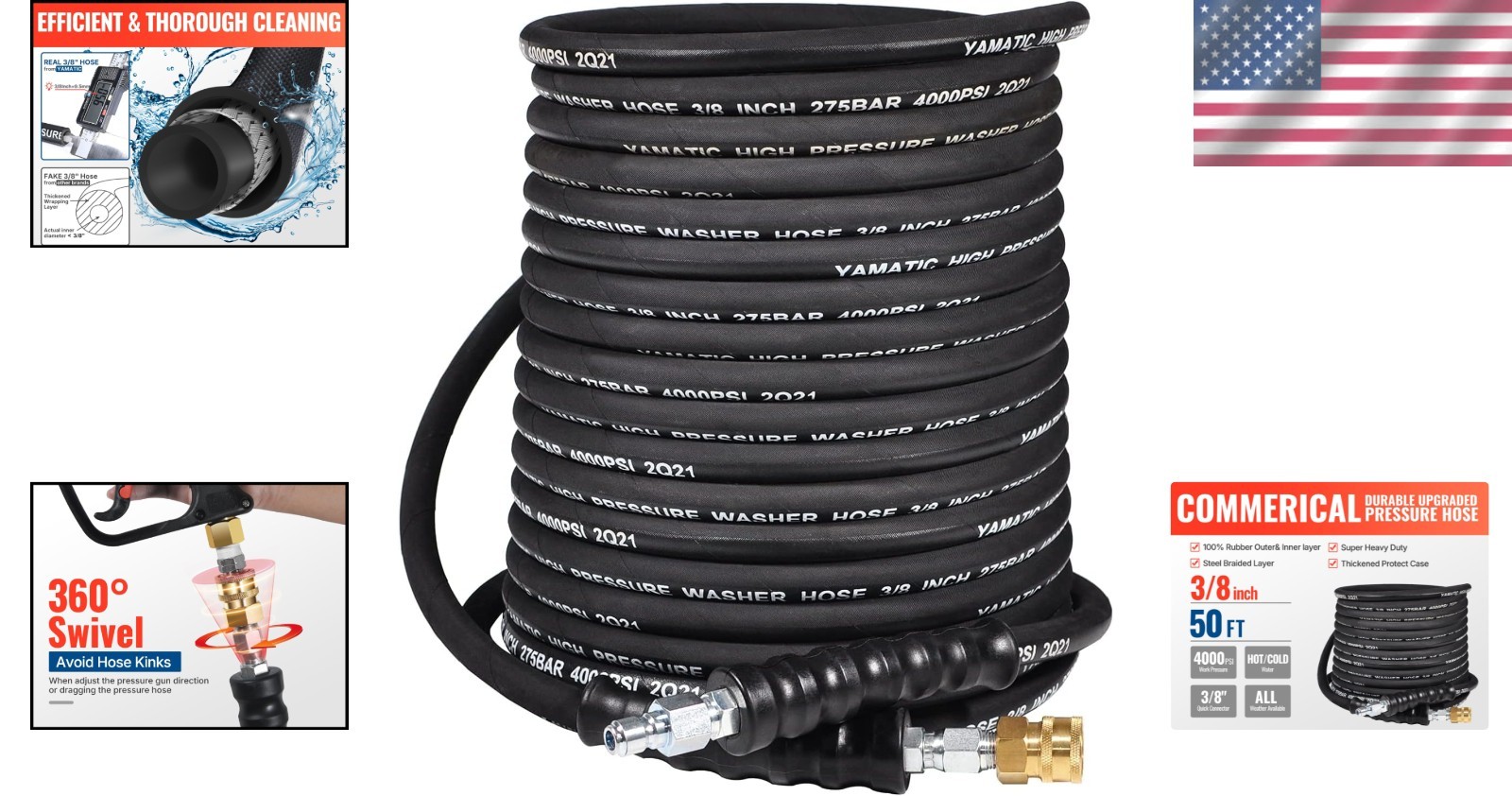 50FT 3/8″ Heavy-Duty Pressure Washer Replacement Hose – Brass & Rubber Design