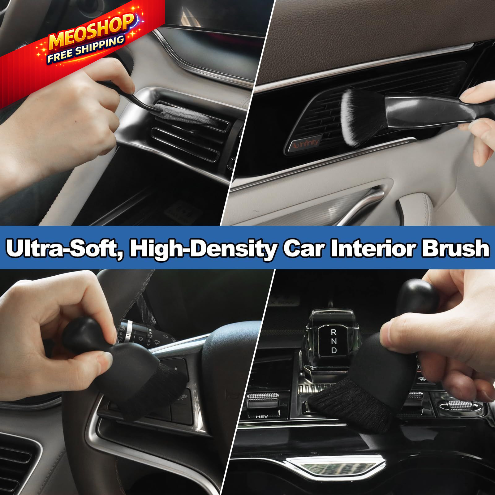NIKCOSMK Windshield Cleaner Tool, 14Pcs Car Cleaning Kit – Interior Black