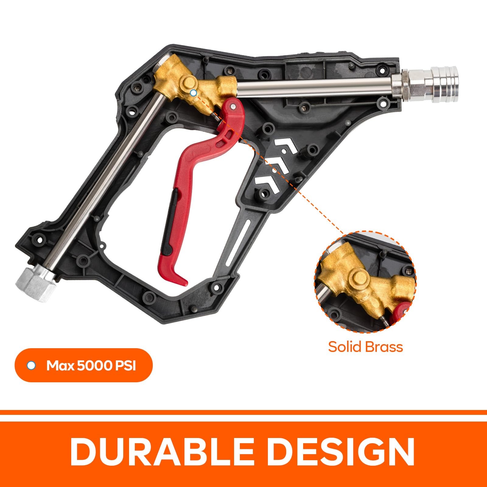 Pressure Washer Short Gun, Commercial 5000 PSI 12 GPM 5 Spray Nozzle Tips, 3/…