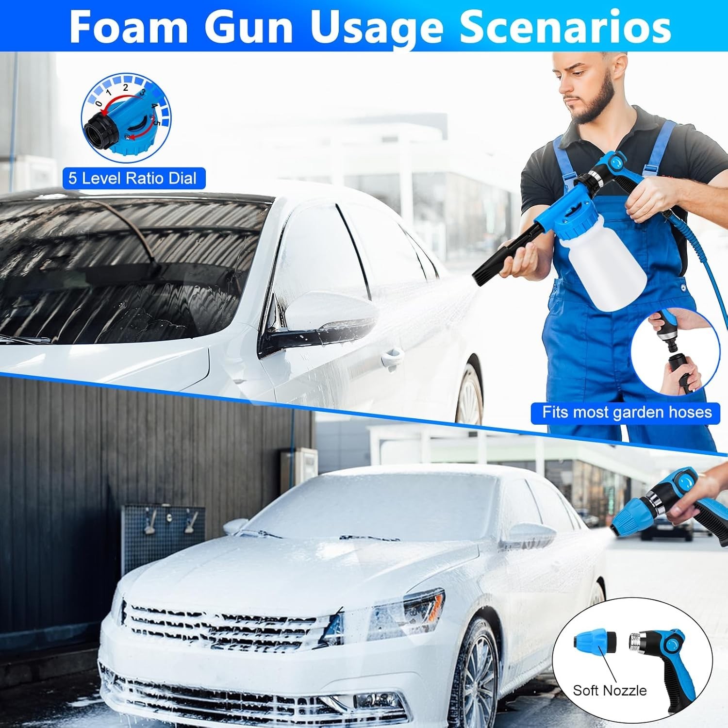 Car Wash Kit Foam Gun Brush Mop Bucket Detailing Tools Set