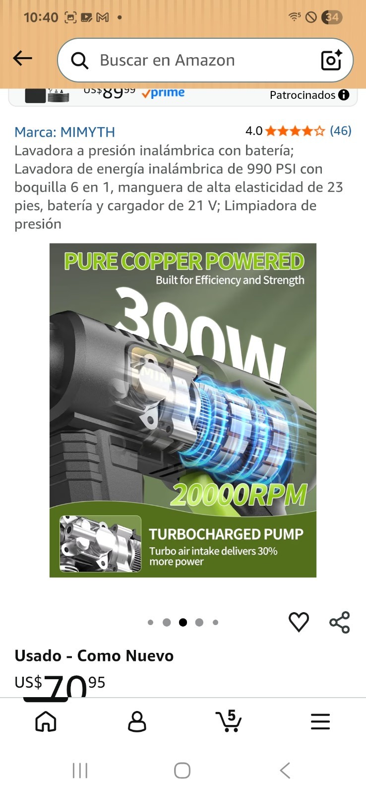 MIMYTH MBBT24015 21V Cordless Cold Water Pressure Washer 990 PSI Kit