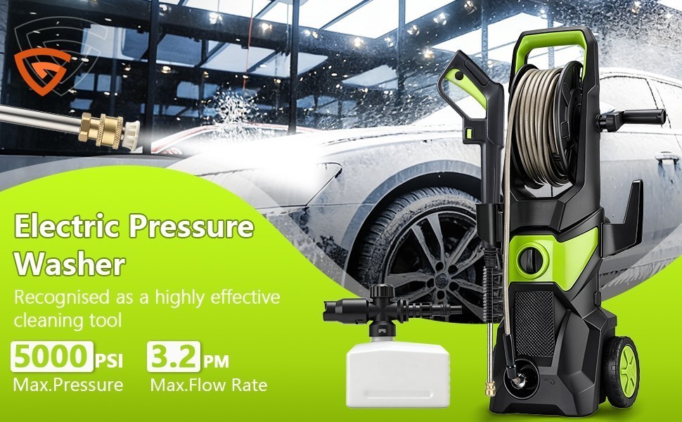 Electric Pressure Washer 5000PSI Max 52.5 FT Hose 3.2 GPM Power Washer Cleaning