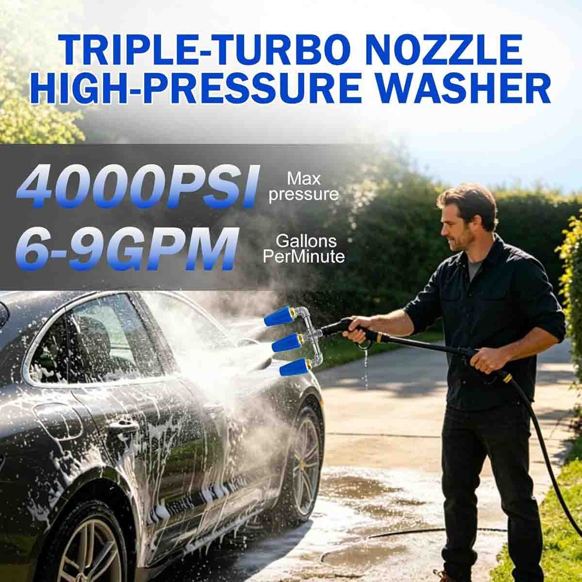 360° Rotating Triple Jet Turbo Nozzle 1/4″ Quick Connect 4000PSI Car Wash Tool
