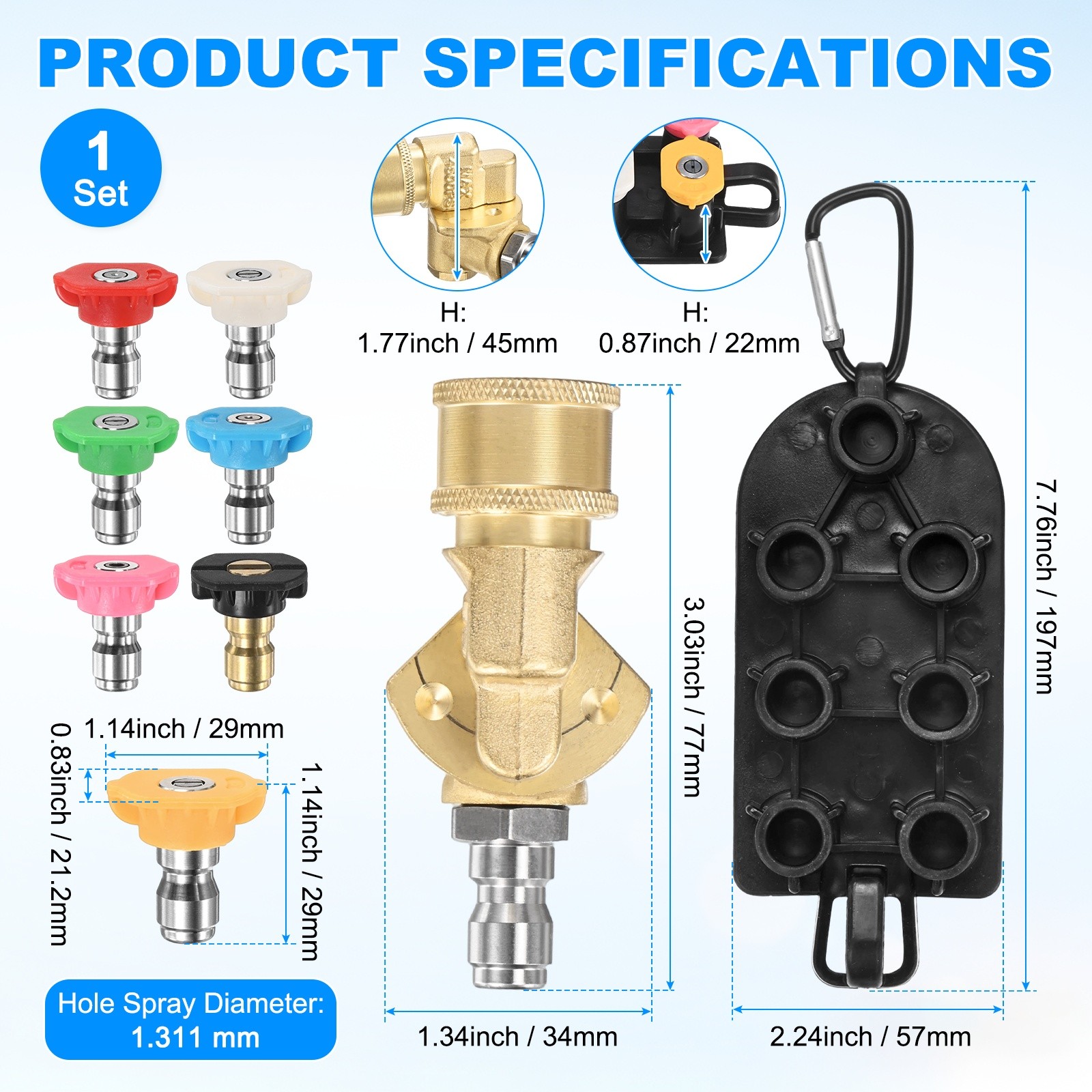 Pivoting Coupler Kit 180 Degree with 5 Angles, 7 Spray Nozzle Tips, 4.5GPM