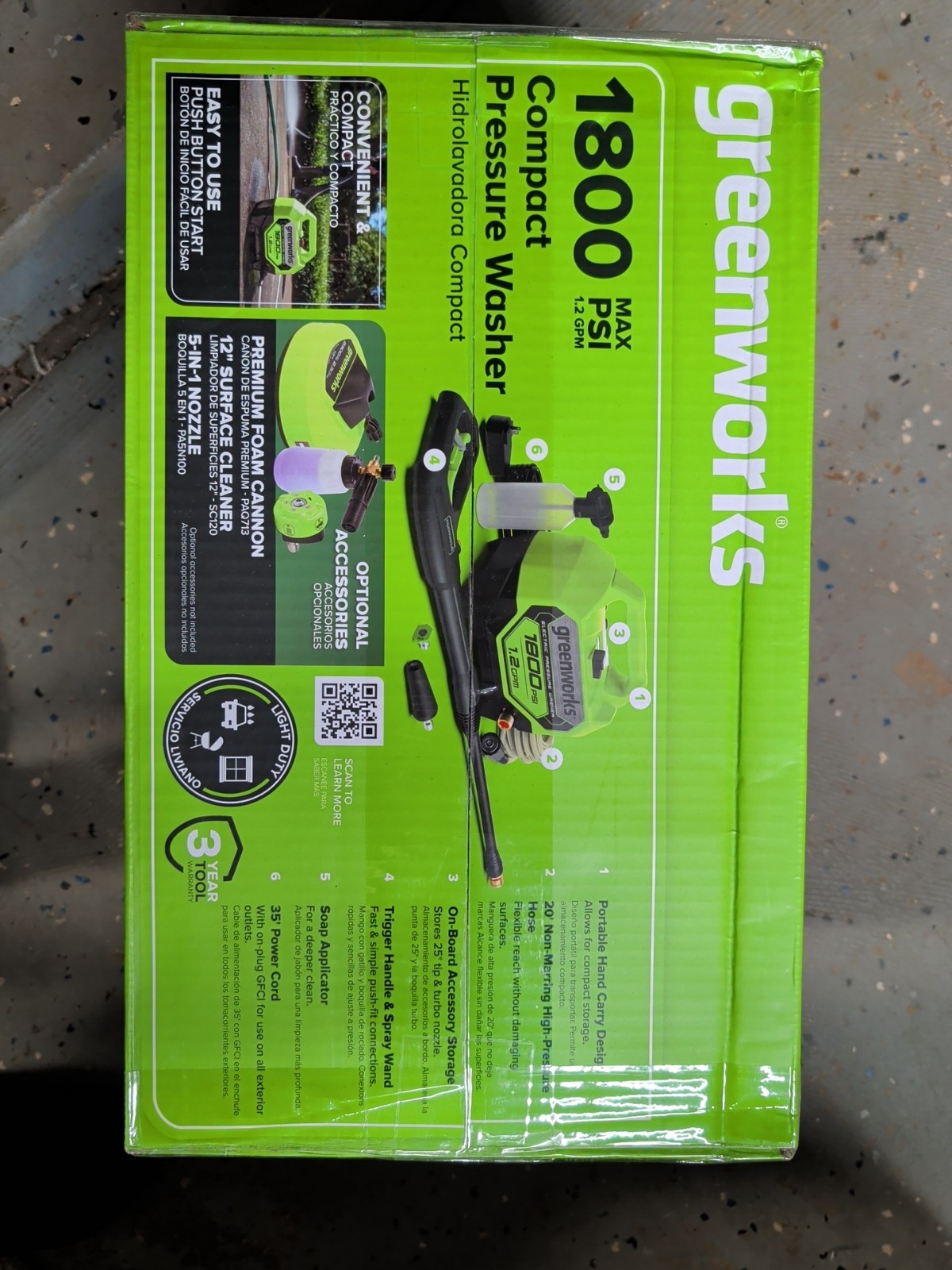 Greenworks 1800 PSI 1.2-GPM Cold Water Electric Pressure Washer and 2 Spray Tips