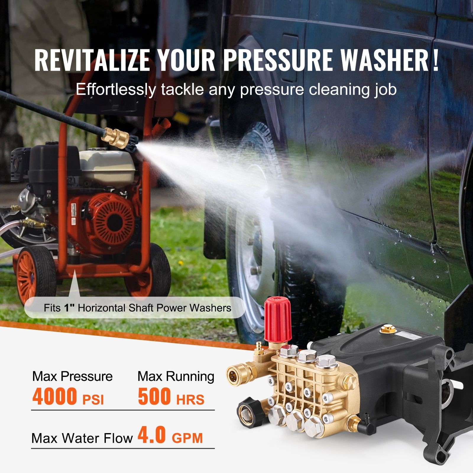 4000 PSI Pressure Washer Pump, Fits Simpson MorFlex 40224 with 5 Nozzles