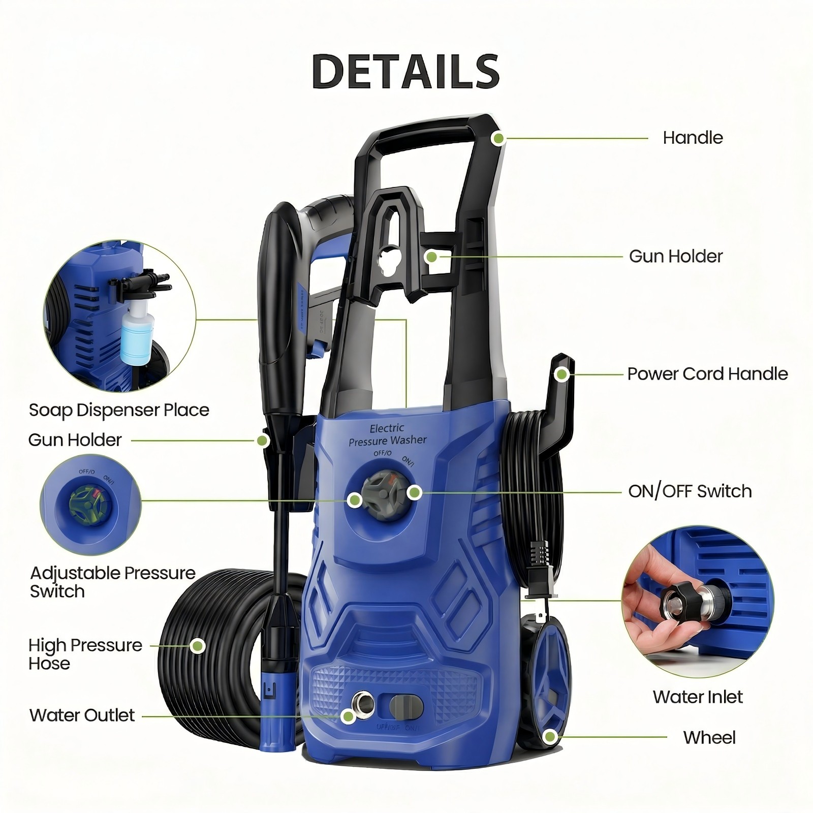 Electric Pressure Washer 4500PSI High Pressure Cleaning Machine with Hose Nozzle