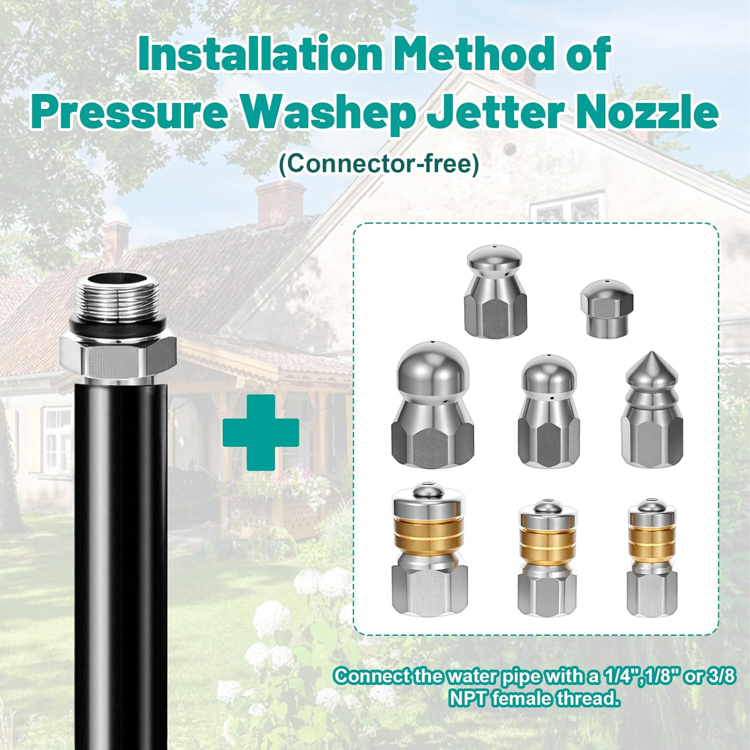 10Pcs Sewer Jetter Nozzle Kit with 1/4″ & 3/8″ NPT Quick Connectors,With 50 Need