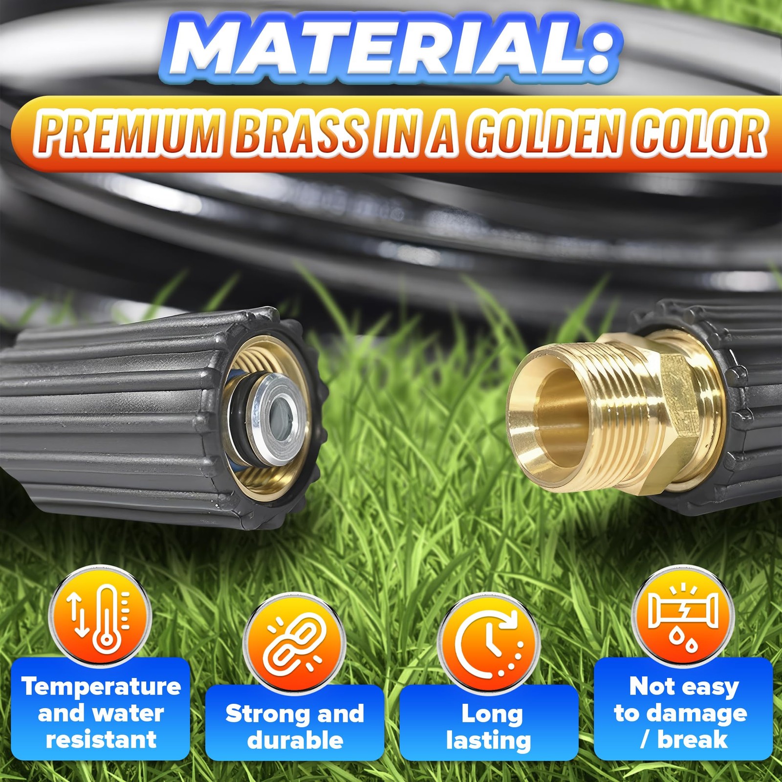 Male to Hose Adapter M22 14mm Quick Connect 4500 PSI Brass