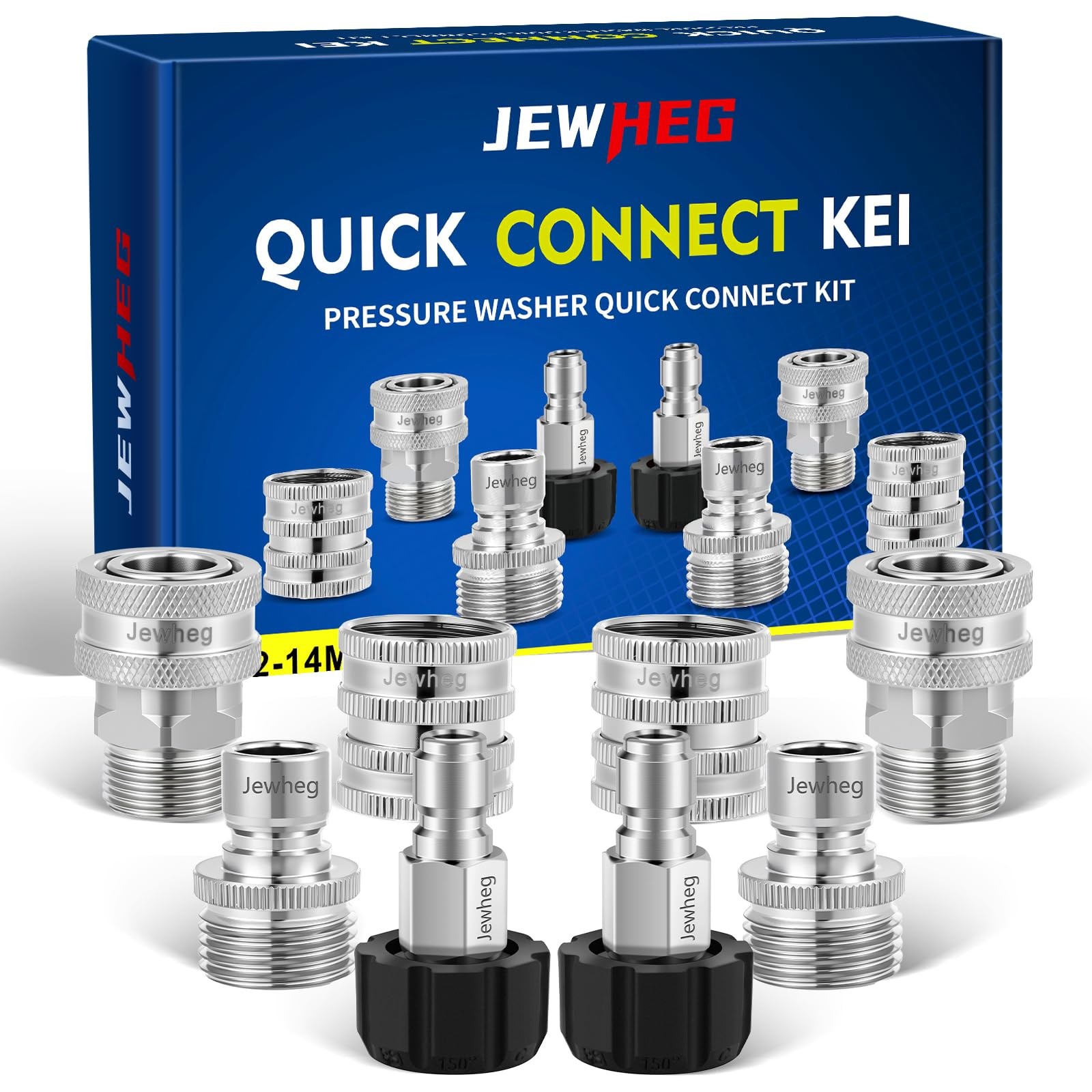 Stainless Steel Pressure Washer Quick Connect Kit, M22 14mm to 3/8 Inch