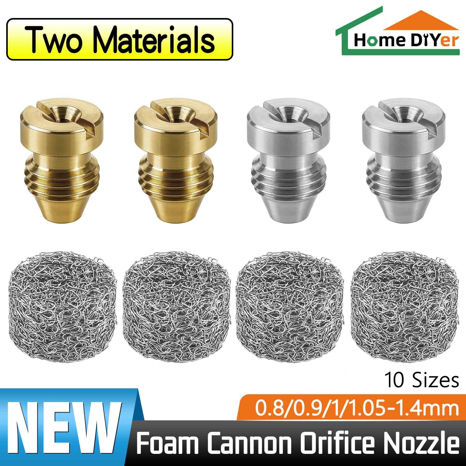 0.8 0.9 1~1.4mm Foam Cannon Orifice Nozzle & Foam Maker Universal Thread Tips