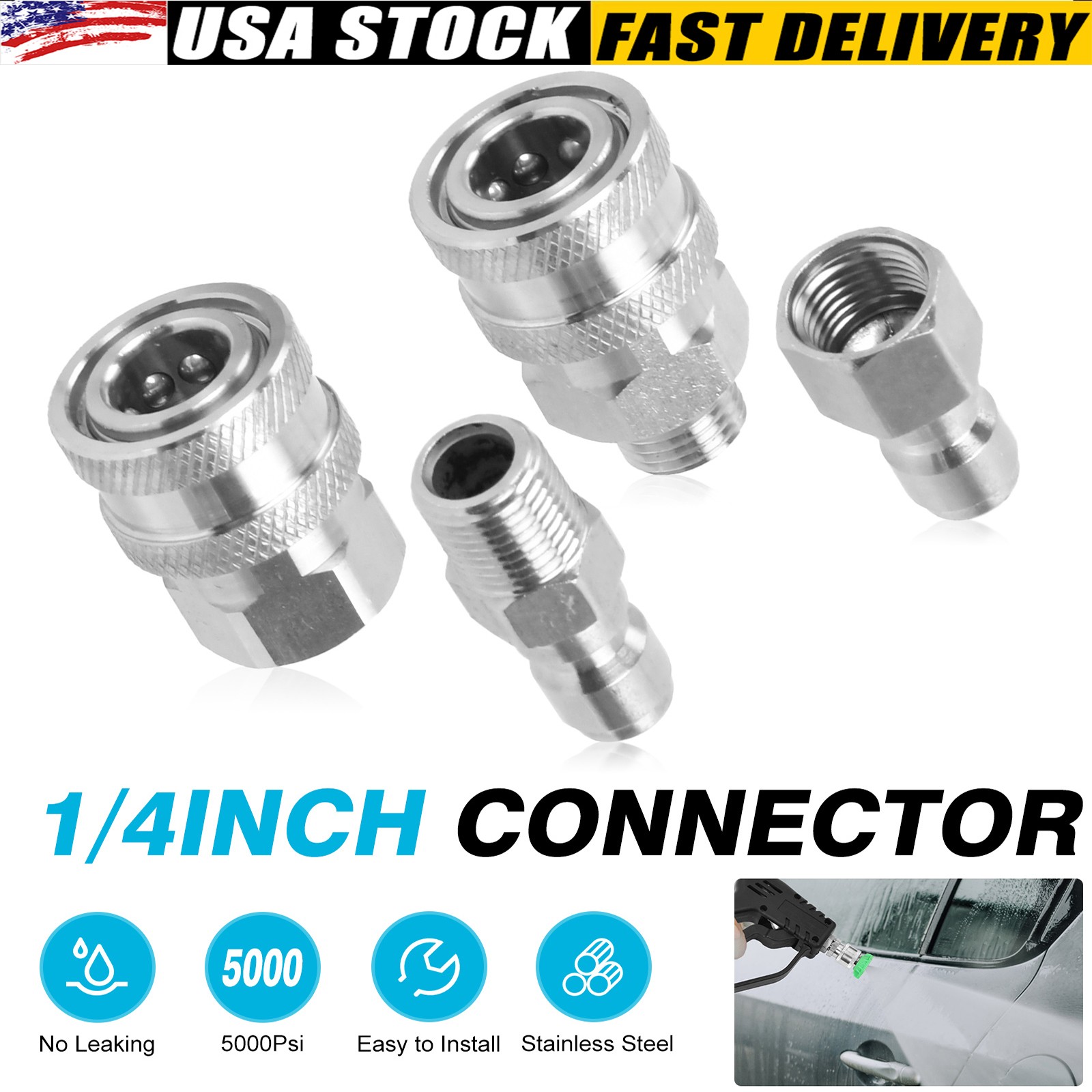 NPT 1/4 Inch Pressure Washer Adapter Quick Connect Fitting Female & Male Thread