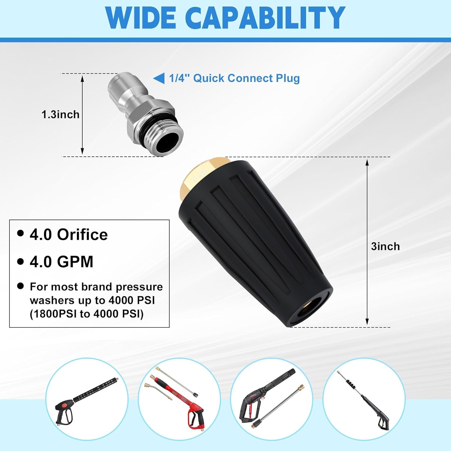 Turbo Nozzle Pressure Washer, Premium 4000 PSI Max Rotating Pressure Washer Nozz