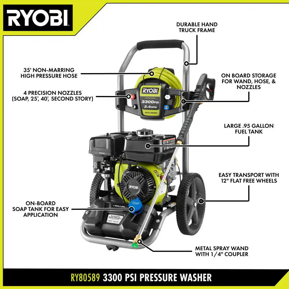 3300 PSI 2.4 GPM Cold Water Gas Pressure Washer with 212Cc Engine and 15 In. Sur