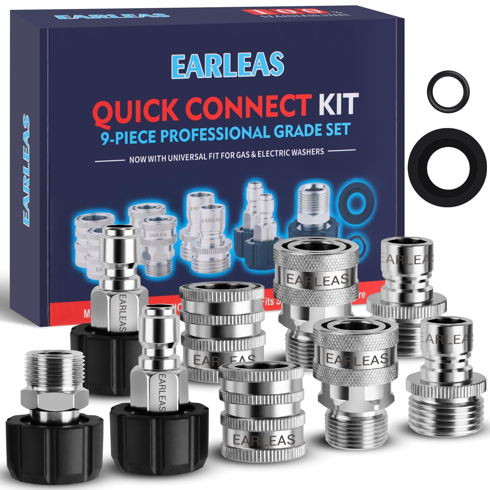 9-Piece Quick Connect Pressure Washer Adapter Kit, M22 to 3/8″ & Garden Hose Fit