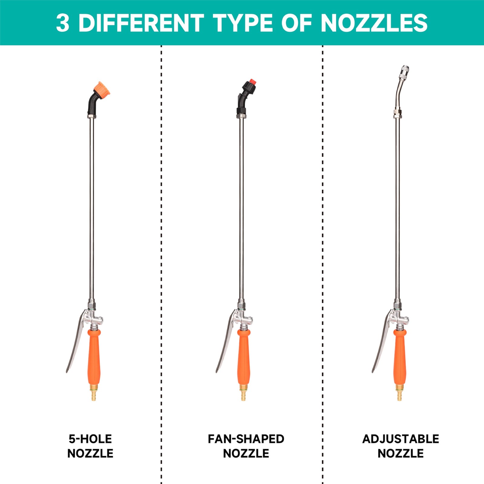 Sprayer Wand with 3 Different Types of Nozzles, 16 x 4 x 1 inches, Orange