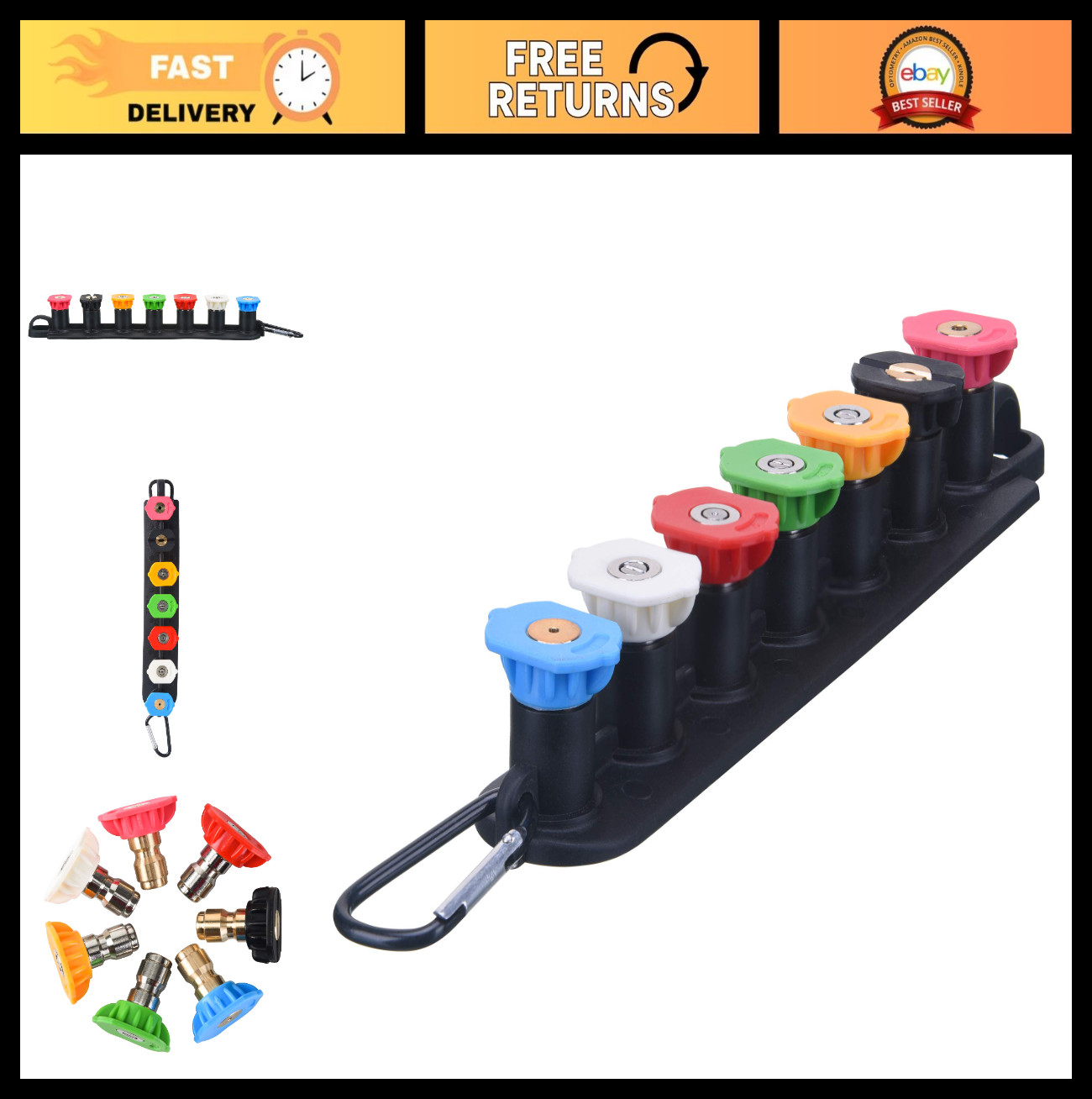 7 Pressure Washer Nozzle Tips Set with Holder | 4000 PSI, 1/4″ Quick Connect