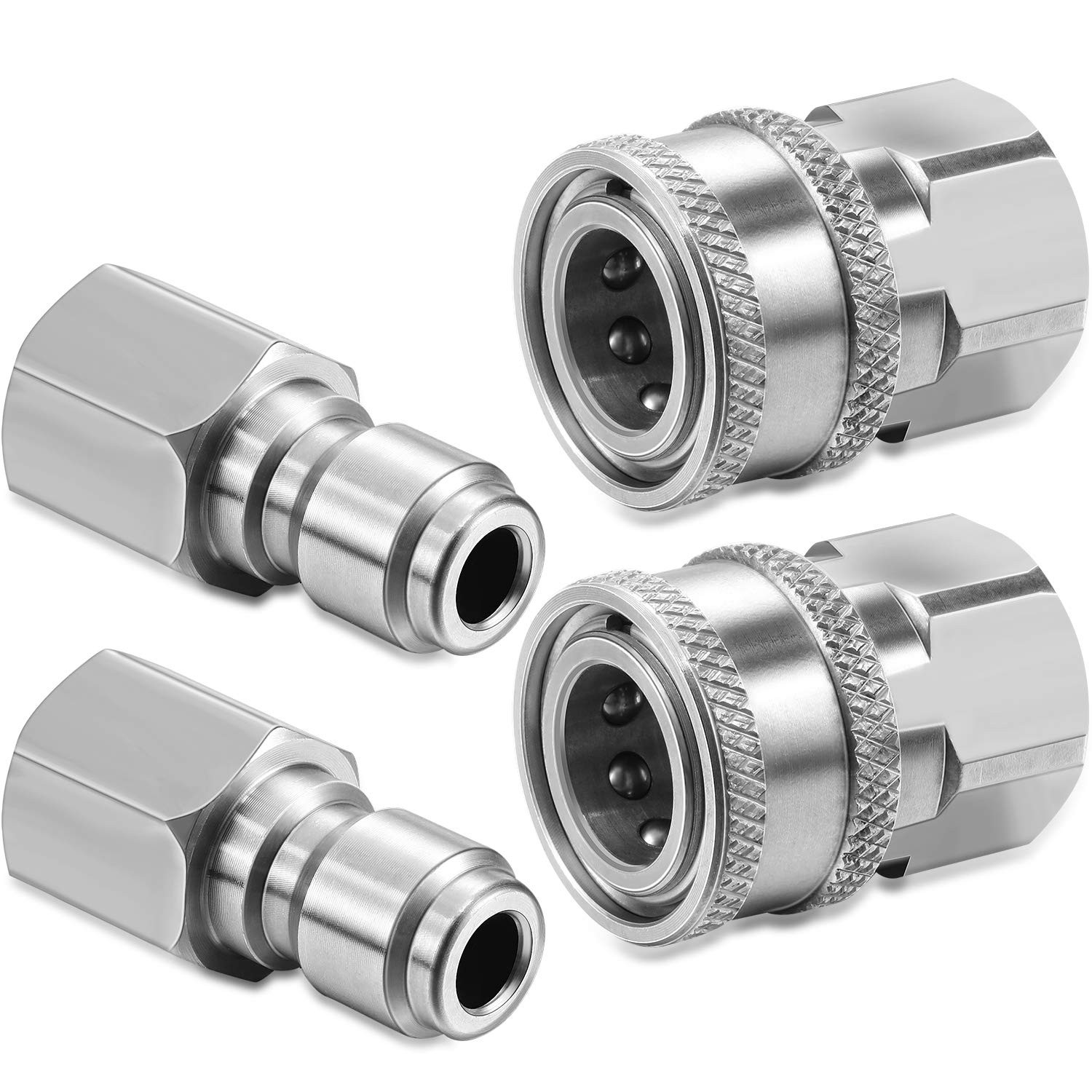 2 Sets NPT 3/8 Inch Pressure Washer Quick Connector Kit Stainless Steel Pressure
