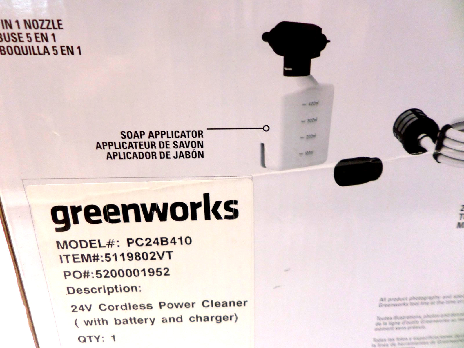 Greenworks 24V (600 PSI) Portable Power Cleaner, 4.0Ah USB Battery and Charger
