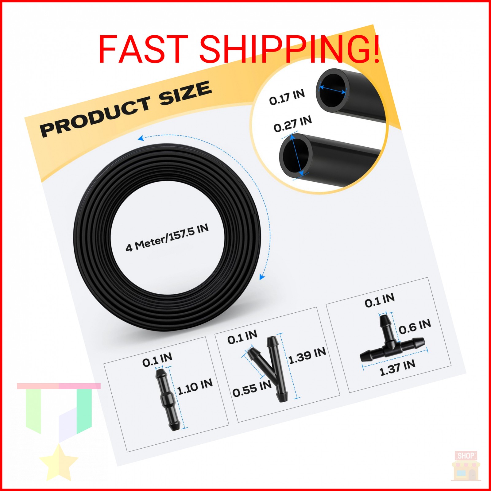 Windshield Washer Hose Kit, 4M Flexible Durable Rubber Washer Fluid Tubing & 30