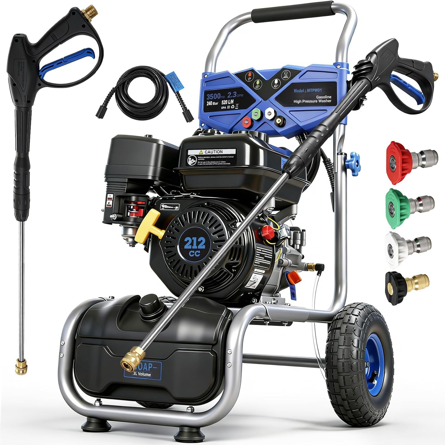 3500PSI Gas Pressure Washer, 212CC / 2.3GPM / 7HP / 4-Stroke Gas Power Washer wi