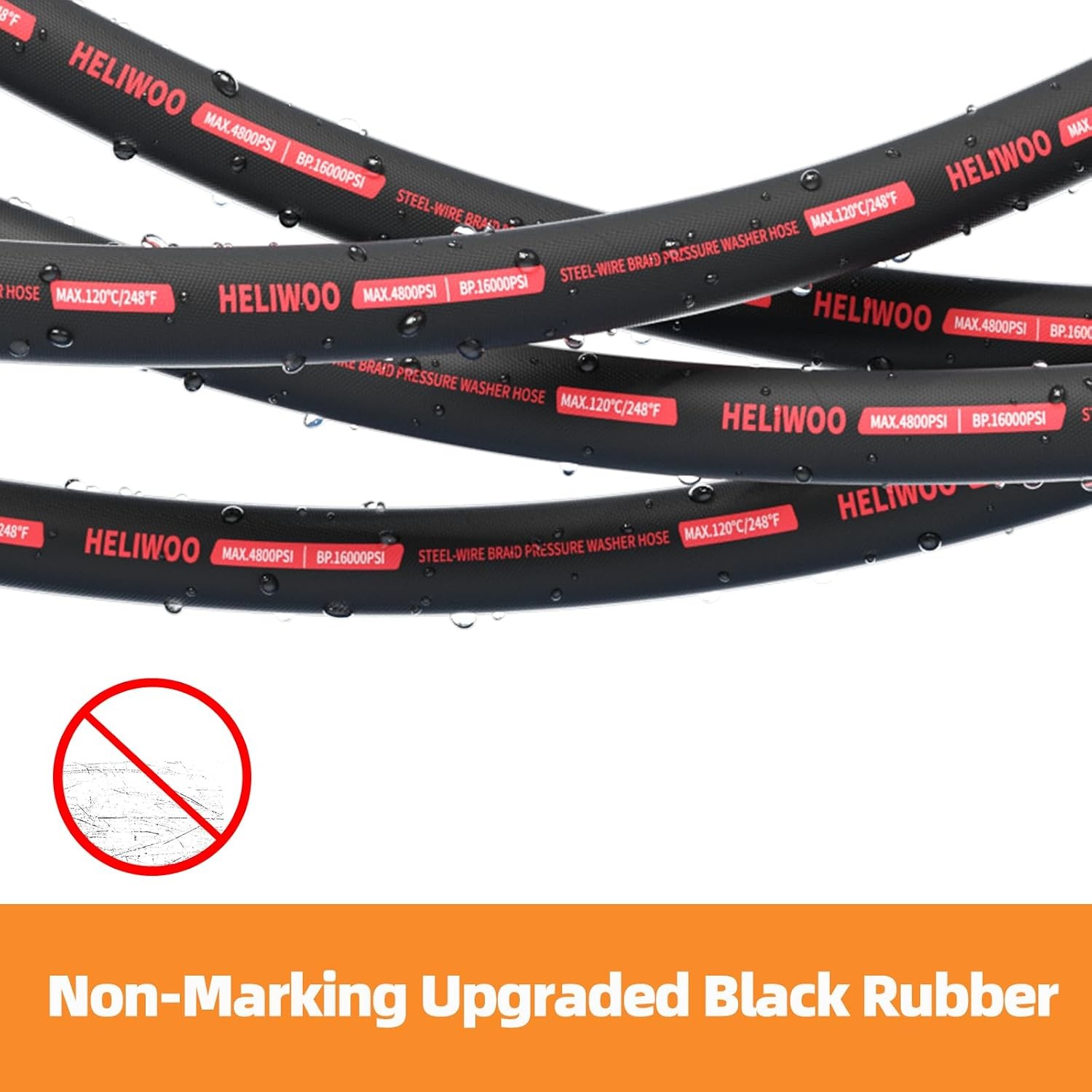 4800 PSI 50FT Pressure Washer Hose 3/8” Quick Connect Kink Resistant