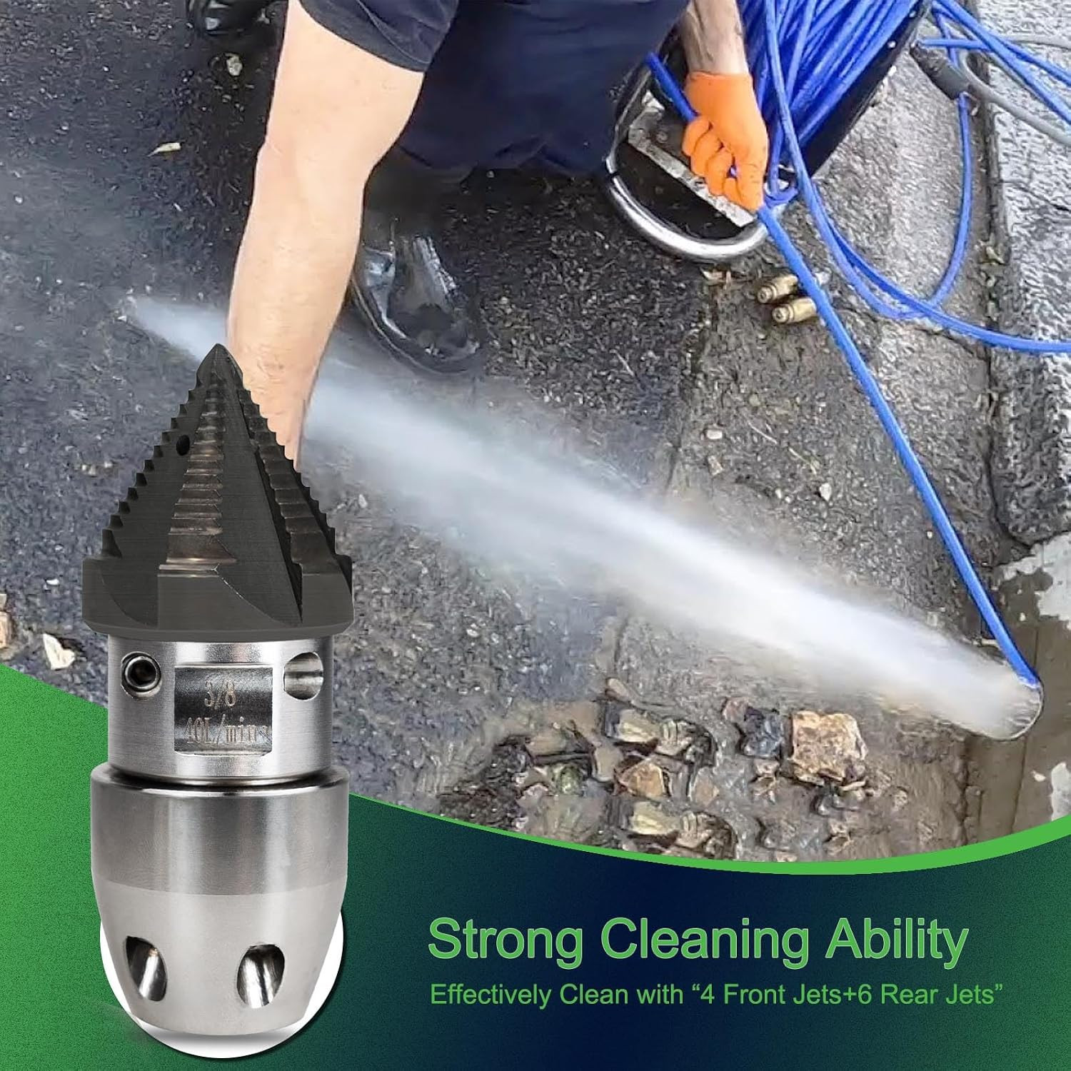 3/8 Npt Sewer Jetter Nozzle for 2900 PSI, 40 L/Min Pressure Washer – Stainless S
