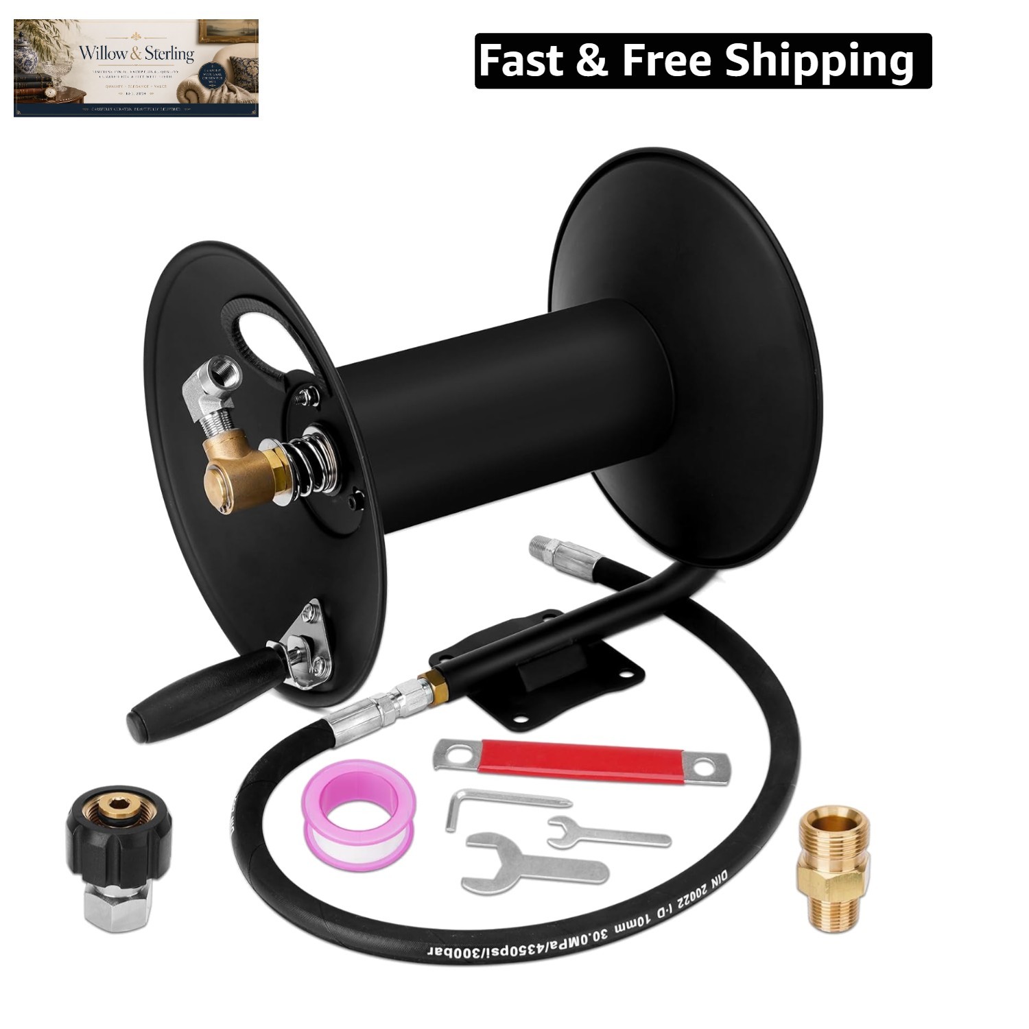 High Pressure Washer Hose Reel 100ft 3/8″ NPT, 4000 PSI Heavy Duty Steel Powe…