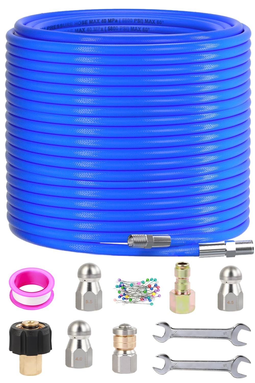 150FT Sewer Jetter Kit for Pressure Washer, 5800 PSI Drain Cleaner Hose & Nozzle