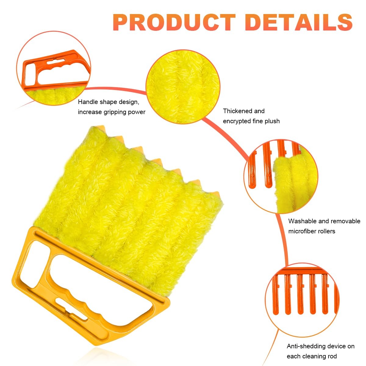 Sun Walker 2 PCS Blind Cleaner Duster Tool, 7-Finger Auto Orange+Yellow