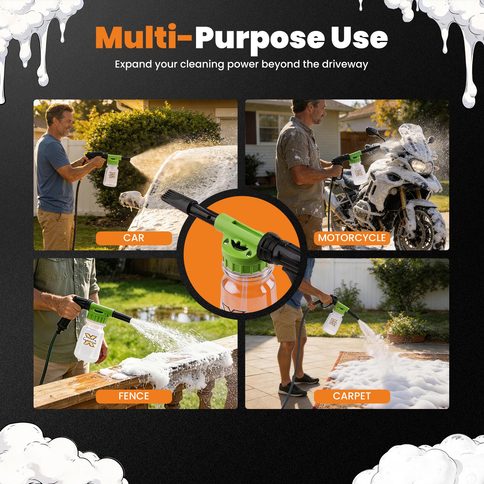 1L Car Wash Foam Cannon Adjustable Nozzle for Most Garden Hoses 3/4 Thread