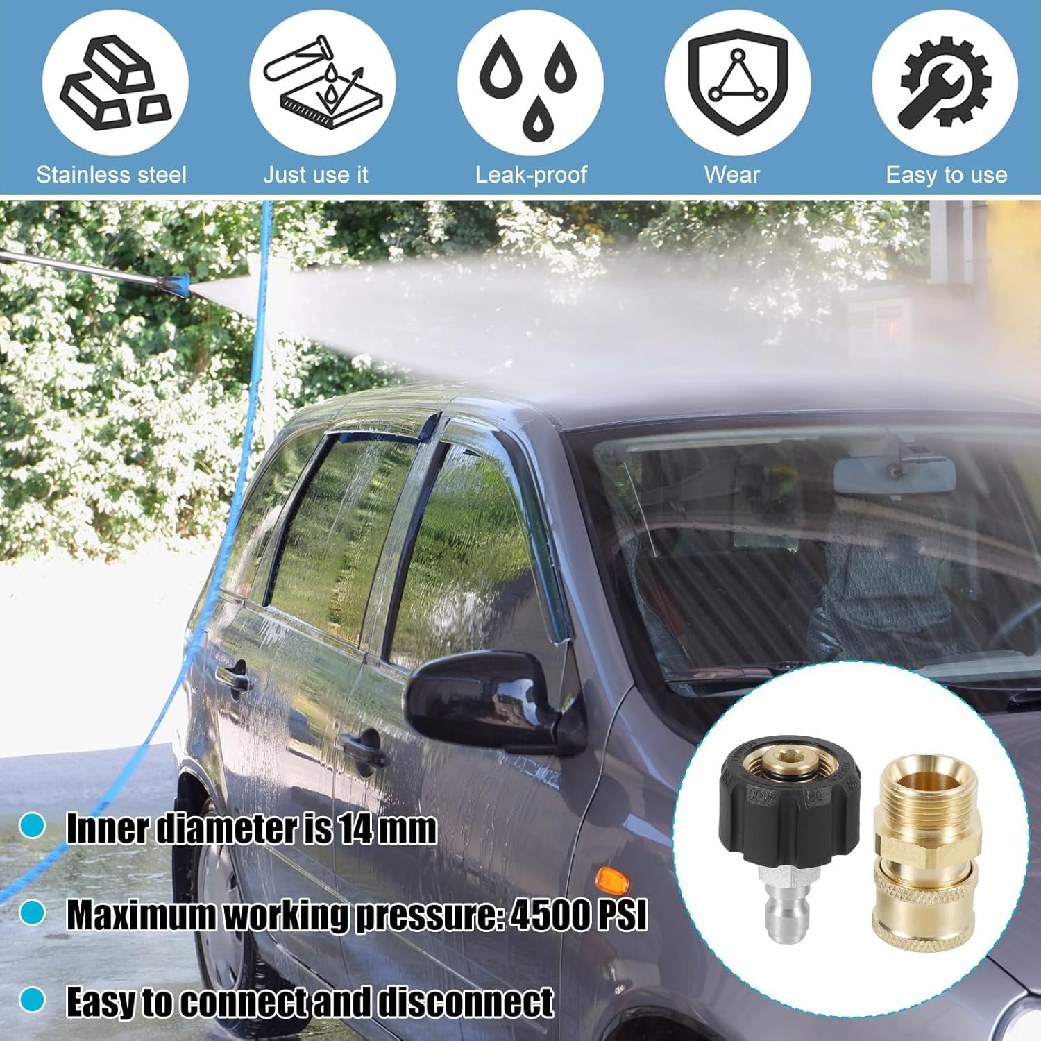 8 PCS 1/4 Inch Pressure Washer Quick Connect Kit Stainless M2214mm 4500 PSI
