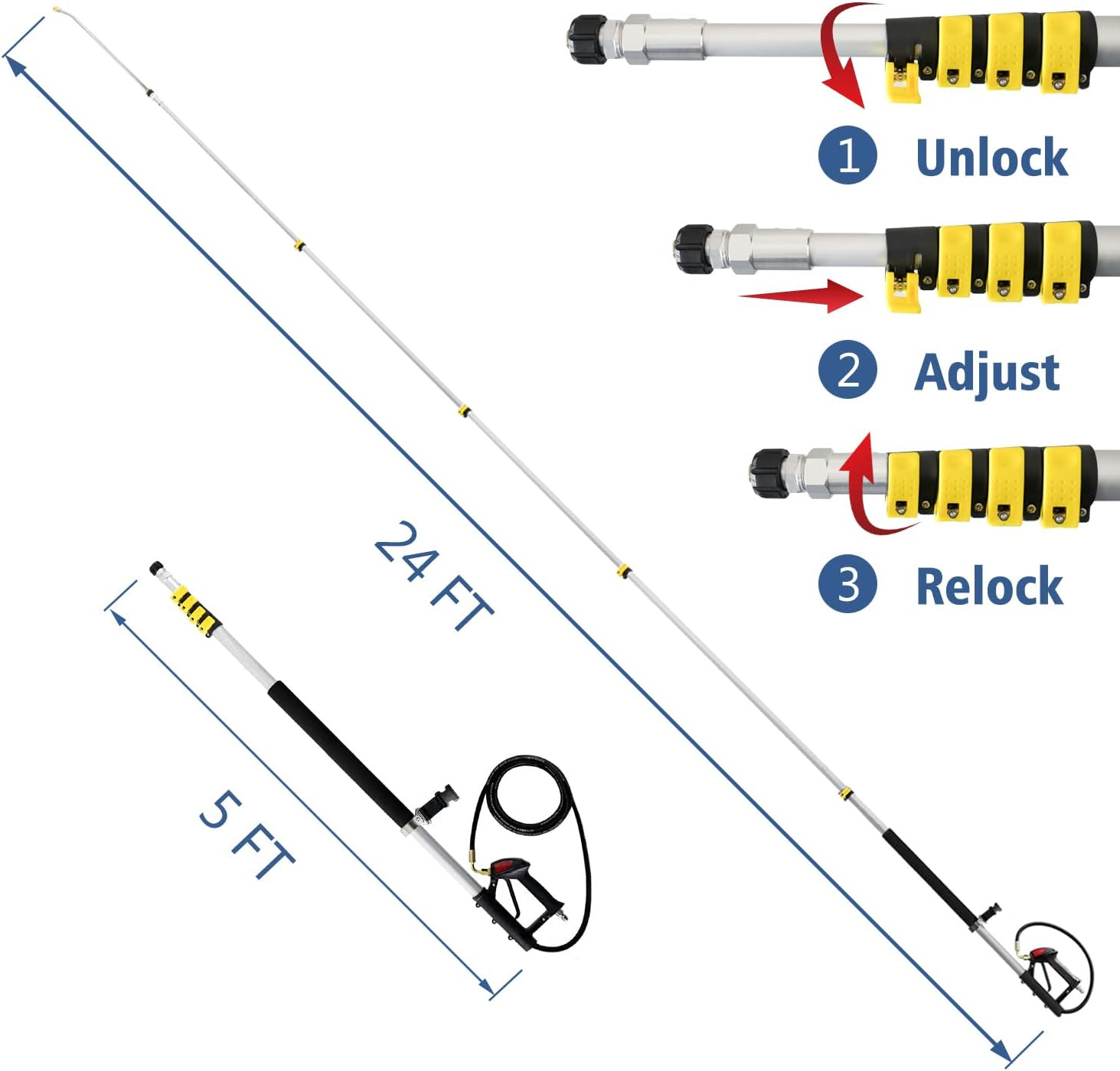 24 FT Pressure Washer Telescoping Wand with Power Washer Extension Wands, Brush