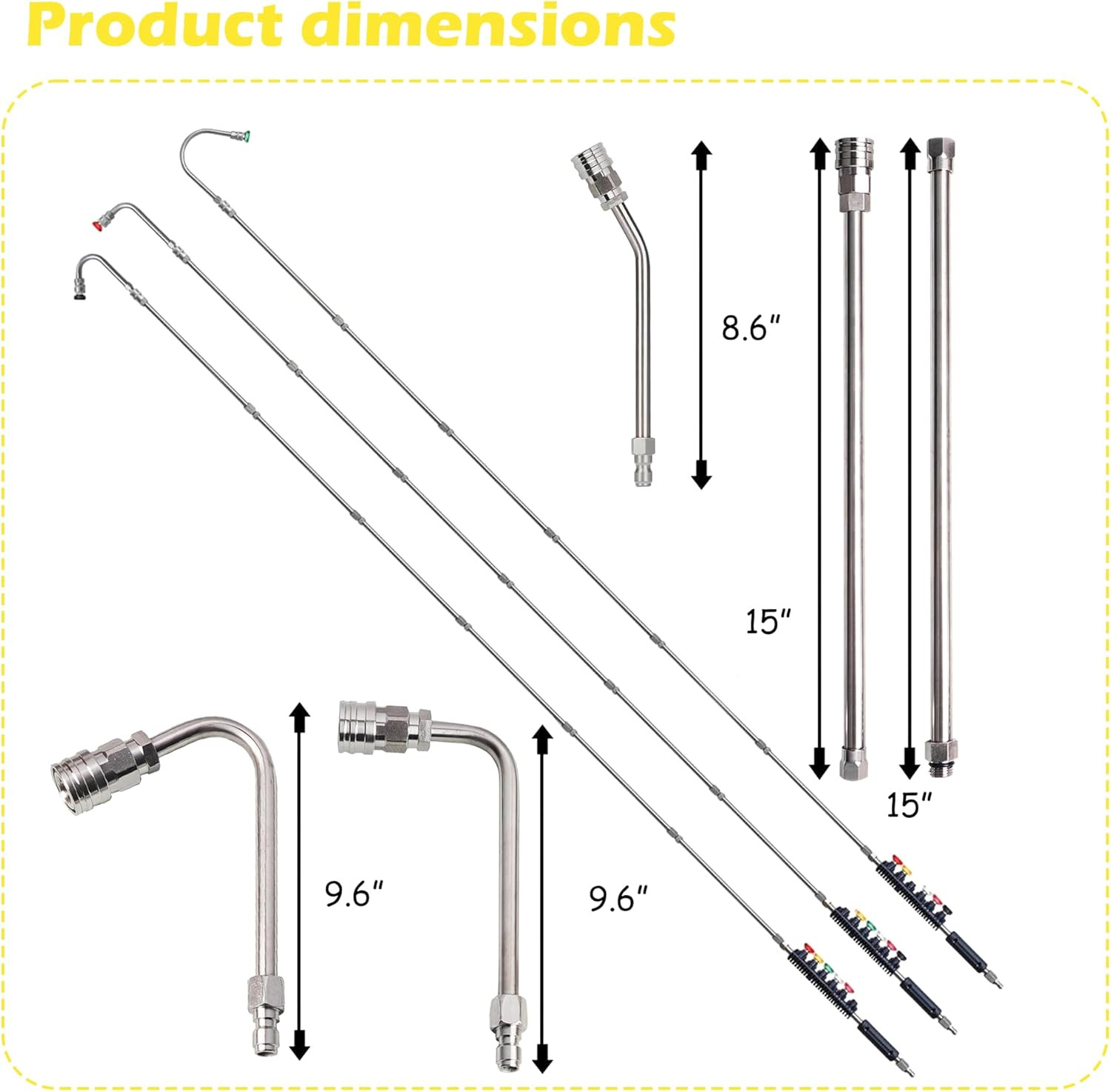 9 Pack Pressure Washer Extension Wand, Stainless Steel Power Washer Lance with 6