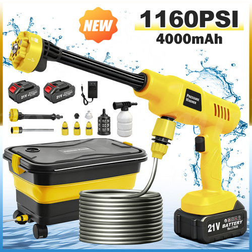 1160PSI Cordless High Pressure Washer Dual Batteries Foldable Tank Car Cleaner