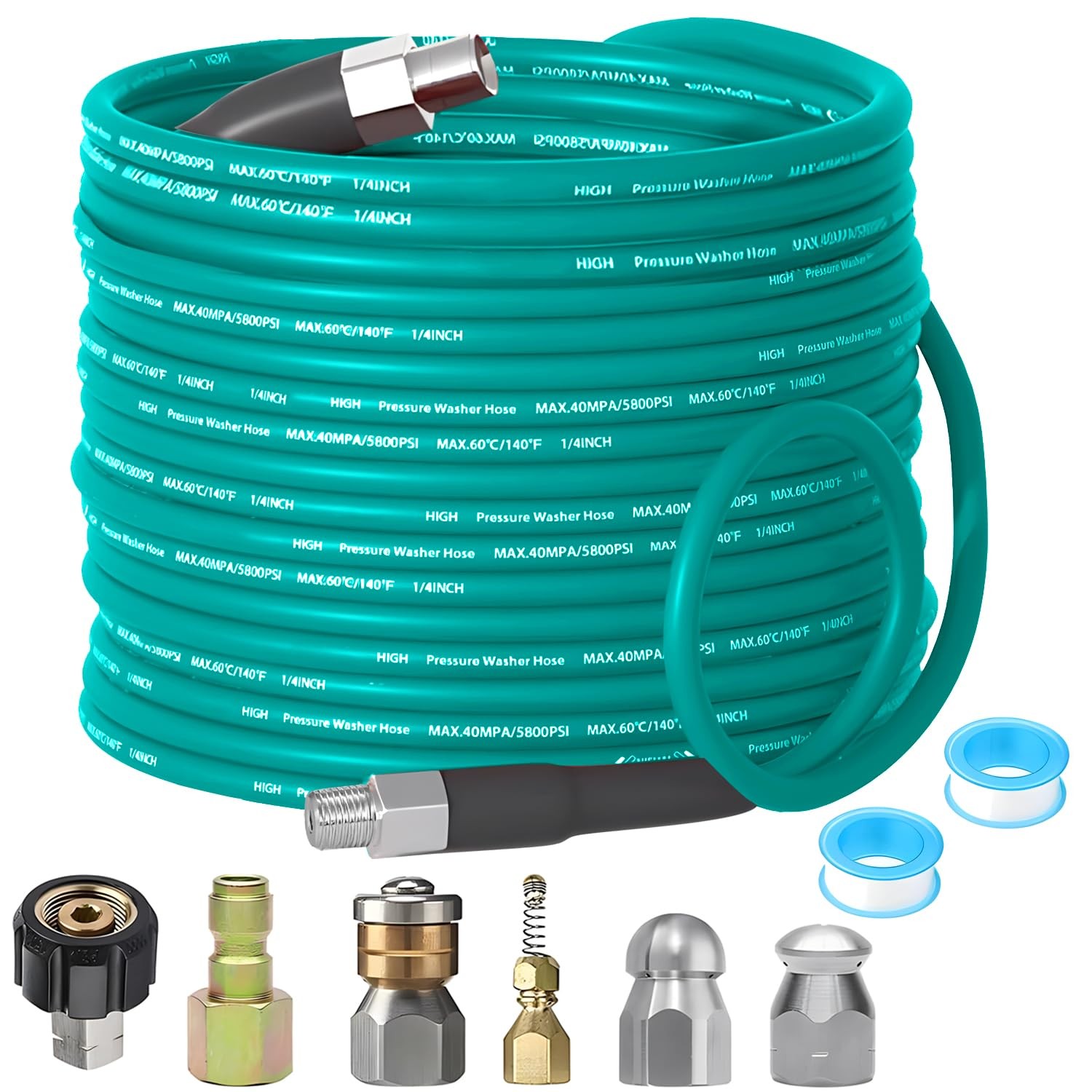 Sewer Jetter Kit 50Ft 1/4″ LakeBlue Hydro Drain Cleaner Pressure Washer Sewer