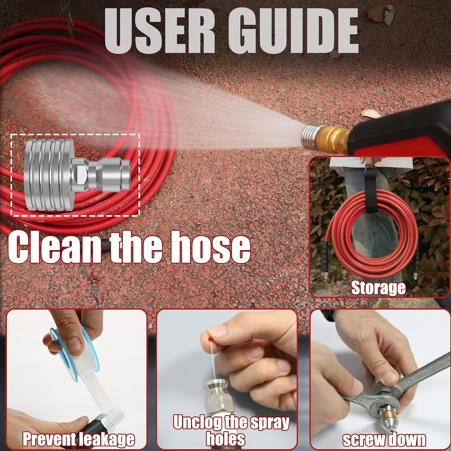 50FT Sewer Jetter Kit for Pressure Washer 5800PSI,1/4″ NPT Drain Jetter Hose wit