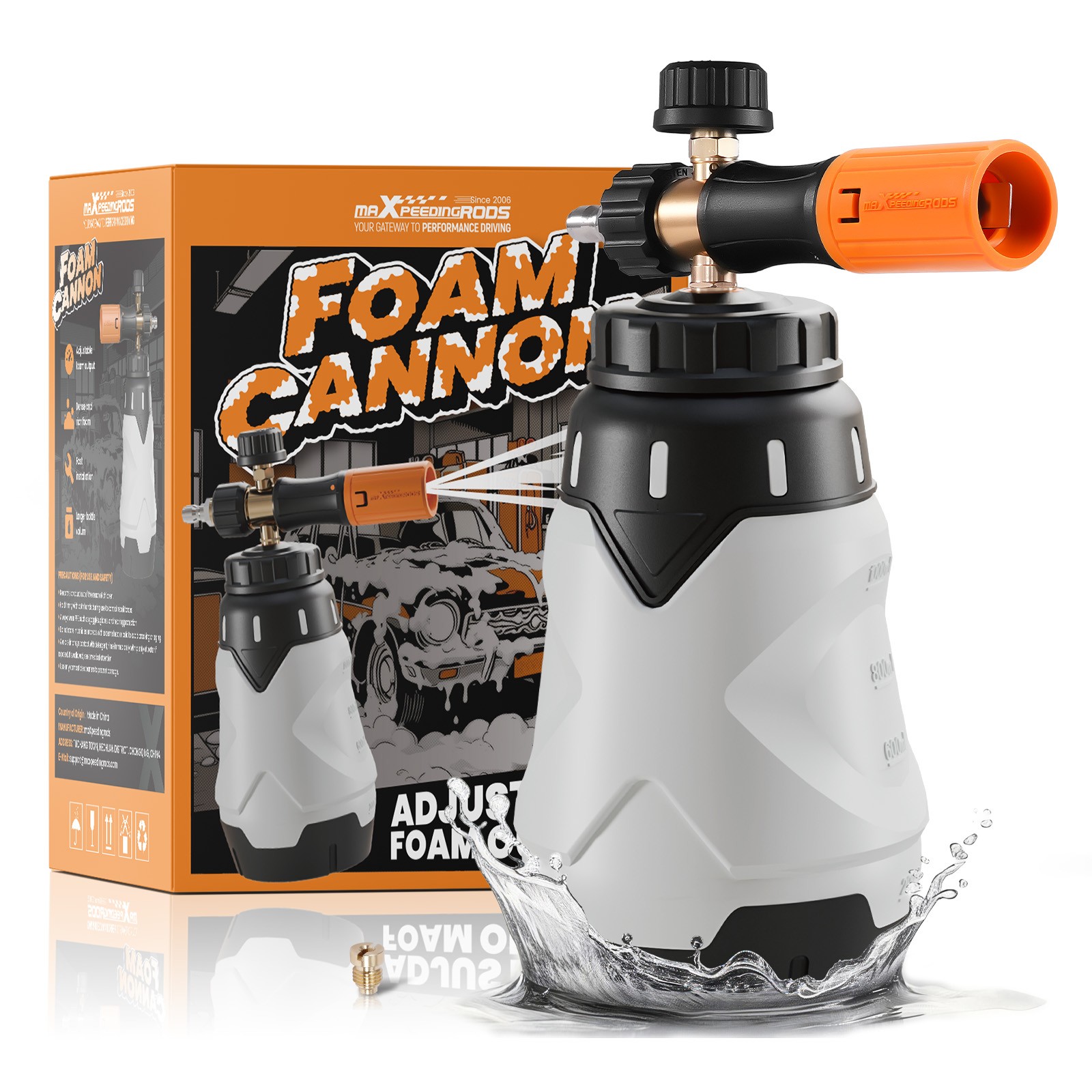 Pressure Washer Foam Cannon 1.3L for Adjustable Nozzle 1/4″ QC Thick Snow Foam
