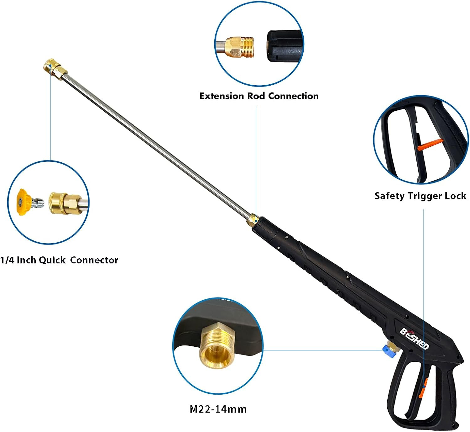 Durable Pressure Washer Gun Kit, Power Washer Gun with Replacement Extension Wan