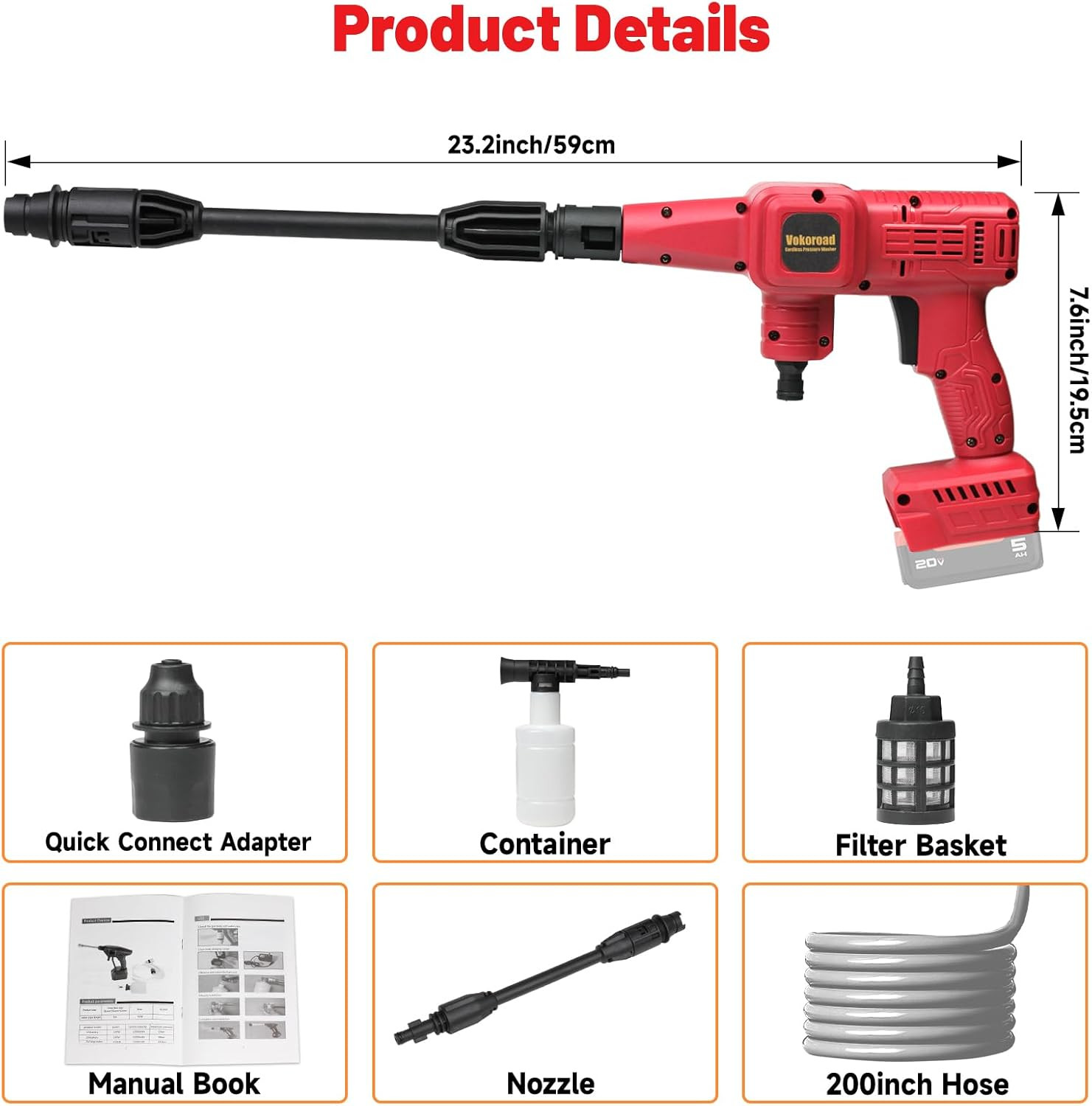 Cordless Power Car Cleaner Tool for Milwaukee M18 Battery with 16.5FT Drain Hose
