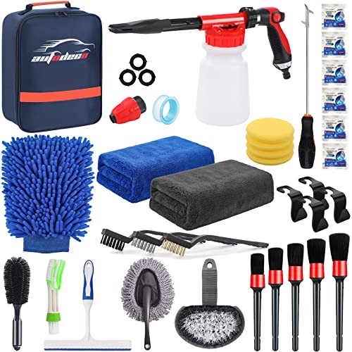 33Pcs Car Wash Detailing Kit Cleaning Kits with Foam Gun Sprayer Brush Large