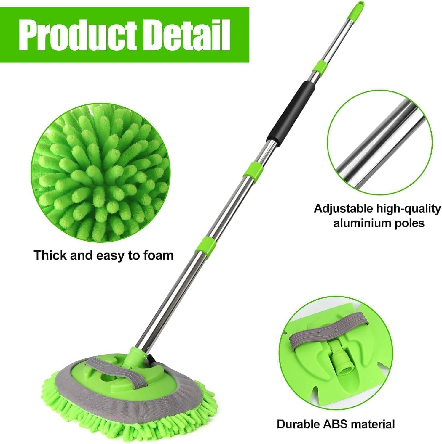 HITJOY 3Pcs 62” Microfiber Car Wash Brush Mop Kit Sponge with Long 6pcs