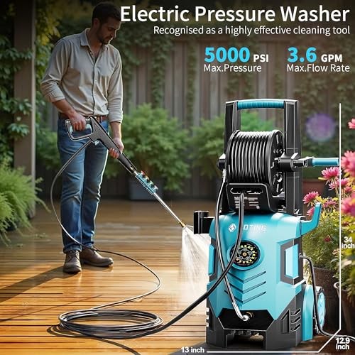 FOTING PRESSURE WASHER 5000PSI ADJ-8-LEVEL TOUCH SCREEN 34″ TALL – BLUE