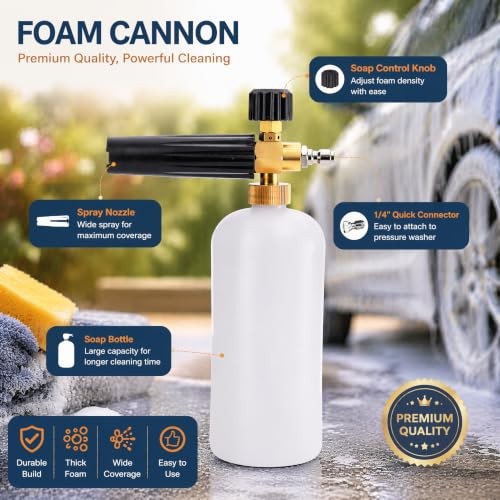 Car Wash Pressure Washer Jet Wash 1/4″ Quick Connector Adjustable Foam Cannon